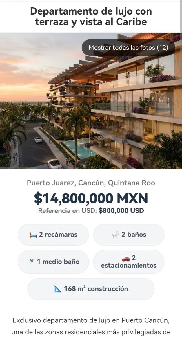 Ficha ilustrativa de departamento en el portal Nativa: fotografías, precio y características de la propiedad