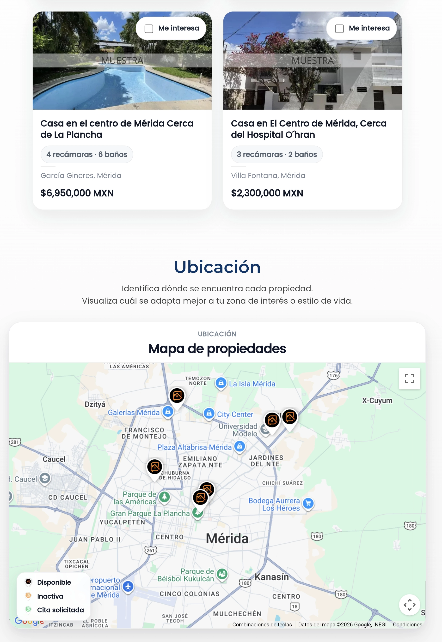 Propuesta profesional de Entre Brokers para asesores inmobiliarios con catálogo de propiedades y mapa de ubicaciones